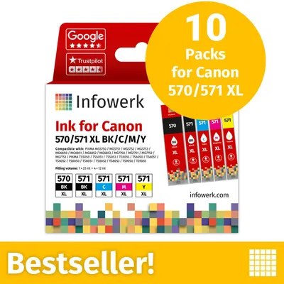 Productafbeelding van NIEUW: Infowerk Inktcartridges voor Canon 570/571 XL, multipack (BK/BK/C/M/Y), 10 stuks