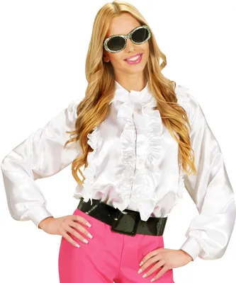 Produktbild von 70er JAHRE DISCO FASHION (weißes Satin-Rüschenhemd) M