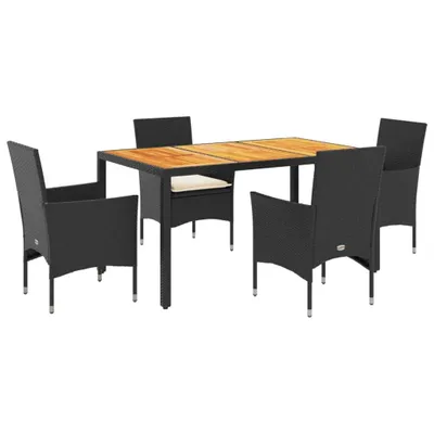 Produktbild von 5-tlg. Garten-Essgruppe mit Kissen Schwarz Poly Rattan Akazie