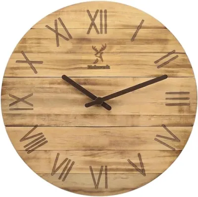 Wandklok vintage 25 cm handgemaakt massief hout bruin