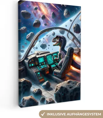 Produktbild von MuchoWow® - Leinwandbilder - Dino - Weltraum - Jungen, Wandbild, Wanddeko Bilder Wohnzimmer, 40x60 cm