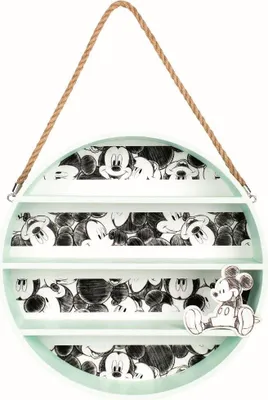 Produktbild von Rundes Wandregal aus Holz mit Mickey-Mouse-Motiv