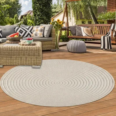 Immagine prodotto di Tappeto per esterni beige rotondo moderno e di facile manutenzione per balconi e terrazze dimensioni - 120 cm rotondo