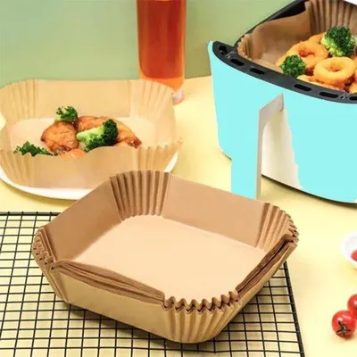 Obrázek produktu pro Čtvercové vložky do horkovzdušné fritézy, 100 kusů, 20 cm, pergamenový papír, bez bělidel, vhodné do mikrovlnné trouby i horkovzdušné fritézy
