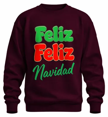 Imagen del producto de Feliz Navidad. Sudadera retro, de colores, divertida, uni. Color burdeos, talla S