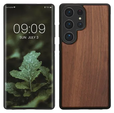 Produktbild von kwmobile Handyhülle für Samsung Galaxy S25 Ultra Hülle Holz - Case mit TPU Bumper - Stoßfestes Hardcase - Schutzhülle Cover in Dunkelbraun