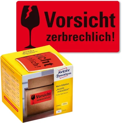 Produktbild von Warnetiketten Vorsicht zerbrechlich! 100x50mm neon rot VE=6x200 Stück