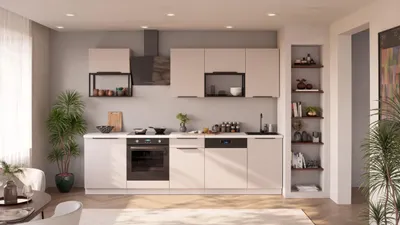 Produktbild von Küche COMO BASIC LOFT 280 cm Küchenzeile Küchenblock Einbauküche Kaschmir beige matt + Weiß matt