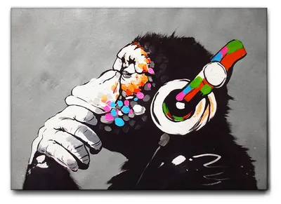 Zdjęcie produktu dla Giallobus - Dj Małpa - Banksy - 100D x 70S cm - Obraz - Standaard frame canvas