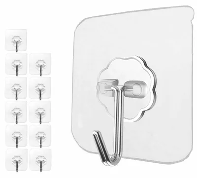 12er-Pack selbstklebende Wandhaken, transparent, 15 kg Belastung