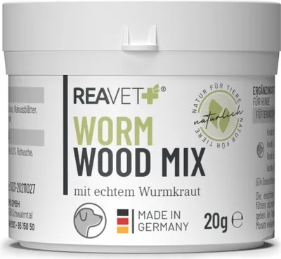 Produktbild von REAVET Wurm-Kraut Pulver 20g – für Hunde, mit echtem Wurmkraut (Artemisia Absinthium) in rezepturbasierter Pflanzenformel, geeignet für Hunde Aller Rassen