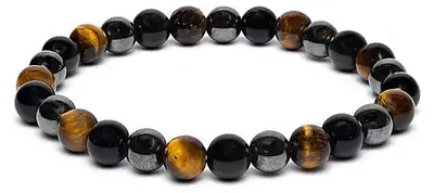 Produktbild von Armband für breites Handgelenk mit Tigerauge-Hämatit und Obsidian – Packung mit 2 Stück – 0,8 cm