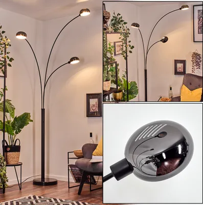 Produktbild von Suio Stehlampe aus Metall in Schwarz/Chrom/Rauch im Retro/Vintage-Design