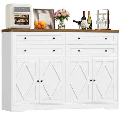 Produktbild von Sideboard 132.7 cm Weiß & Braun mit 4 Türen und 4 Schubladen