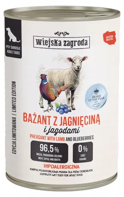 Productafbeelding van Hondvoer, natvoer, merk "Wiejska Zagroda", smaak: fazant en lamsvlees, gewicht: 380 gram