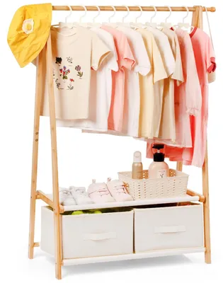 Immagine prodotto di Porta abiti per bambini in bambù, con 2 contenitori portaoggetti e 2 ripiani