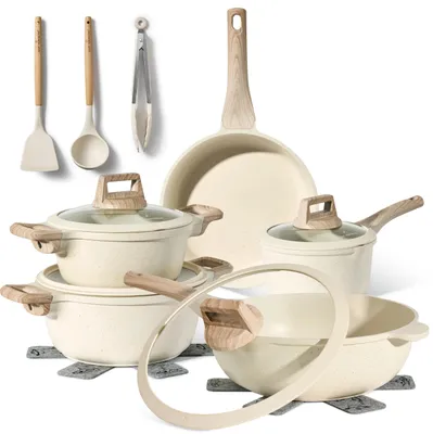 21-tlg. Kochgeschirr-Set, Granit, Antihaft, Induktion, beige
