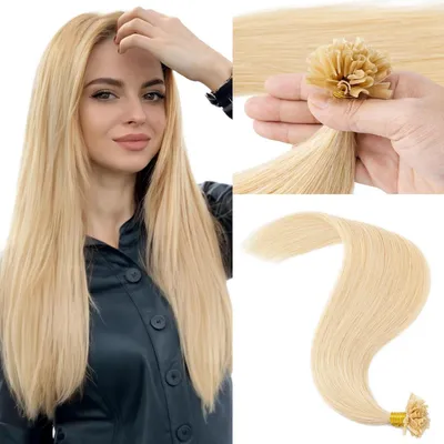 Zdjęcie produktu dla Pasemka do przedłużania włosów, metoda klejowa, 35 cm, naturalny blond, keratyna, U-Tip, Remy, 25 pasemek, 20g