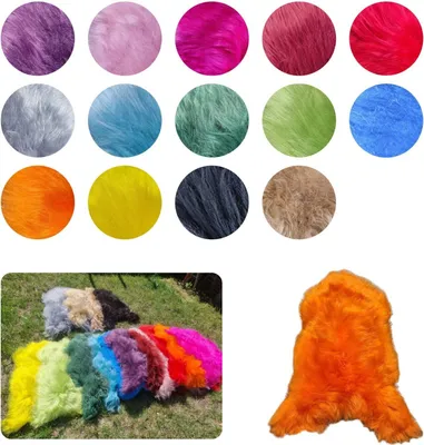 Produktbild von Premium Island Lammfell Schaffell Bunt Gefärbt Weich Fell Teppich Multicolor Anthrazit 40x40cm rund