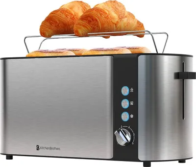 Produktbild von KitchenBrothers Toaster - Toaster - 6 Bräunungsstufen - 2 Extra Lange Schlitze - 1520W - Edelstahl/Schwarz