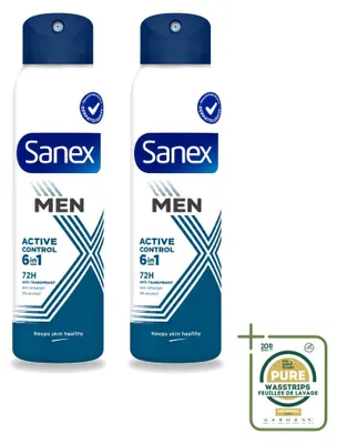 Imagen del producto de 2 aerosoles desodorantes Sanex Men, control activo de 72 horas, 200 ml, pack de 2 unidades