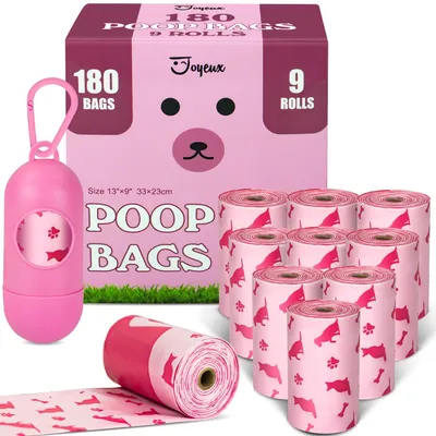 Immagine prodotto di Rotoli di sacchetti per escrementi di cane con dispenser, impermeabili, sacchetti extra resistenti per escrementi di cane, confezione da 18