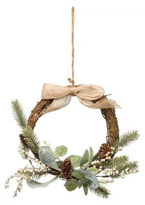 Produktbild von Natürlicher Weihnachtskranz Weihnachts-Hängedeko grün-braun-weiß 36 cm -