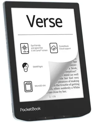 Image de PocketBook Verse, 15.2 cm (6"), Papier E Ink, 758 x 1024 Pixel, ACSM, AZW, AZW3, CBR, CBZ, CHM, DOC, DOCX, DjVu, EPUB, EPUB DRM, FB2, FB2.ZIP, HTM, HTML, MOBI,..., BMP, JPEG, PNG, TIFF, 8 Go