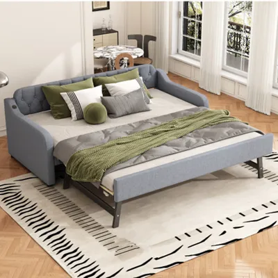 Produktbild von Schlafsofa, Tagesbett, mit ausziehbares Rollbett, USB-Anschluss, 90*200cm