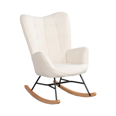 Immagine prodotto di Meubles Cosy – Poltrona a dondolo in stile scandinavo con braccioli in tessuto bouclé beige con impunture decorative – FUNKEL