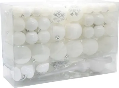 Produktbild von 101 WEISS Weihnachtskugeln mit Spitze und Metallhaken