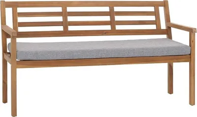 Imagen del producto de Banco de jardín | Dimensiones: 82 x 145 x 59 cm | Banco para sentarse, banco para parques, banco de madera | Madera maciza de acacia, certificada MVG | Cojín de color gris