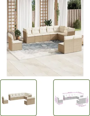 Produktbild von The Living Store 10-tlg. Garten-Sofagarnitur mit Kissen Beige Poly Rattan