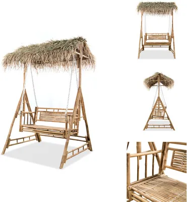Produktbild von vidaXL 2-Sitzer-Schaukelbank mit Palmblättern Bambus 202 cm - Hollywoodschaukeln