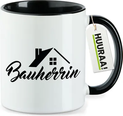 Produktbild von Huuraa Kaffeetasse Bauherrin 330ml Schwarz Keramik Kaffeebecher Geschenkidee