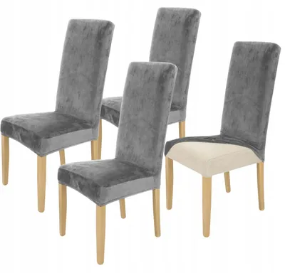 Produktbild von 4 Stück Stuhlhussen Hohe Lehne - Grau - Samt - Universal Stretch Bezug - Stuhlbezug