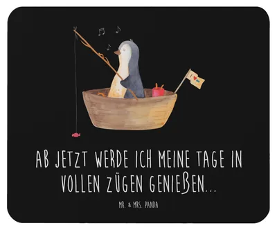 Produktbild von Mr. & Mrs. Panda Mouse Pad Pinguin Angelboot - Schwarz - Geschenk, Boot, Optimistisch, mausteppich, mauspad laptop, Pinguine, Angeln, mousematte, Mousepad, Trennung