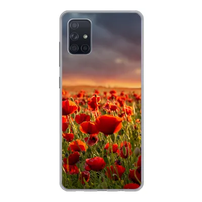 Produktbild von MuchoWow® Handyhülle Schutzhülle Hülle für Samsung Galaxy A71 Sonnenuntergang über einem Feld von Mohnblumen Silikon Softcase Handy Hülle - Kartenbesitzer