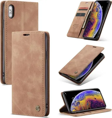 Produktbild von König Design Hülle kompatibel mit Apple iPhone X Kunstleder Handyhülle - Handy Case Braun