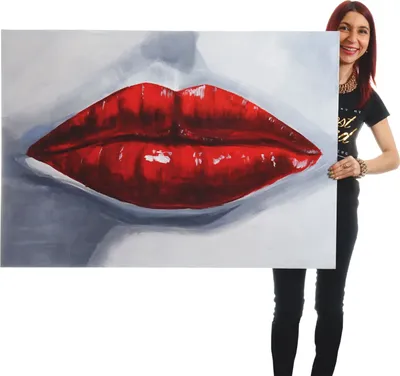 Obrázek produktu pro Olejomalba Rty, 100% ručně malovaná nástěnná malba XL, 120x85cm