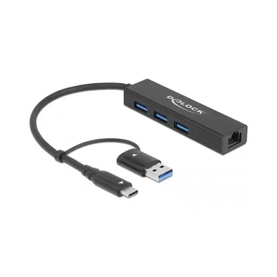 Obrázek produktu pro DELOCK 3 Port USB 3.2Gen1 Hub Gigabit LAN USB Typ-C o. Typ-A