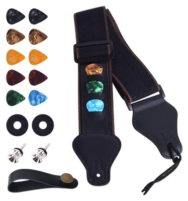 Produktbild von Solidchoice – 4 Gitarrengurte mit Lederenden und Plektren