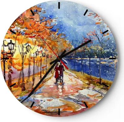Produktbild von Wanduhr - Rund - Glasuhr - Park Paar Baum - 40x40cm - Schleichendes Uhrwerk - Lautlos - zum Aufhängen bereit - Dekoration Modern - Wanddekoration aus Glas - C3AR40x40-3557