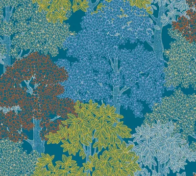 Produktbild von Architects Paper Waldtapete Floral Impression Tapete mit Bäumen Vliestapete blau gelb rot creme 10,05 m x 0,53 m