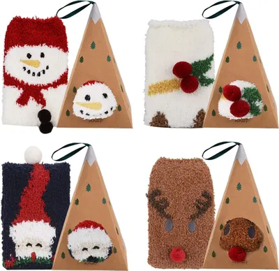 Produktbild von 4 Paare Kuschelsocken Weihnachtssocken Damen Warme Plüschsocken Süße Bettsocken Damen Christmas Männer und Frauen Lustige Warme Wintersocken Socken Geschenk