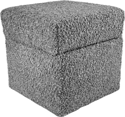 Produktbild von Bouclé-Hocker ROLF 40x40 cm mit Stauraum – aufklappbarer Sitzhocker aus Teddy-Stoff fürs Wohnzimmer – Hellgrau