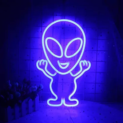 Produktbild von LED Neon Schild Alien Kopf 28x42cm - Weltraum Wanddeko für Gaming Room & Bar - Cooles USB Zocker Geschenk