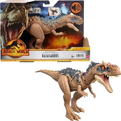 Obrázek produktu pro Mattel HDX35 Jurassic World Dominion Rajasaurus Roar Strikers se zvukem, dinosaurus s řevem, hnědý, akční figurka dinosaura