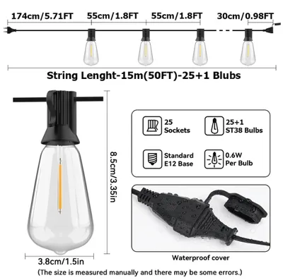 Produktbild von LED-Lichterkette - ST38 Außenbeleuchtung - 15 m - 25 LEDs - Wassertropfenform - IP44 - 220 V - EU-Stecker