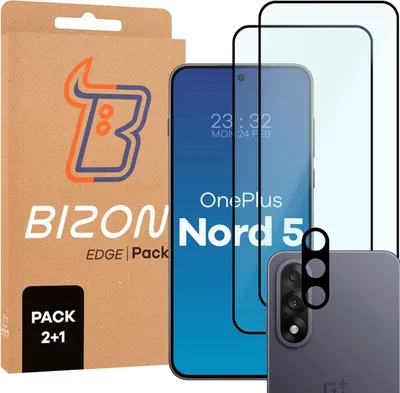 Produktbild von Gehärtetes Glas - 2 Stück + Kameraschutz für OnePlus Nord 5, Bizon Glass Edge Pack, Schwarz